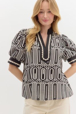 Entro abstract print high neck black &amp; white top