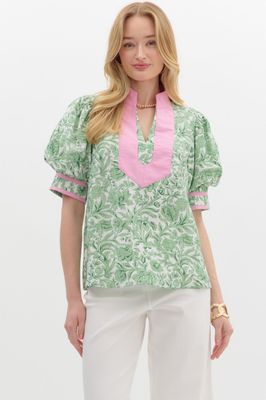 Floral print short  puff sleeve pullover