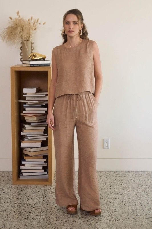 Top &amp; High Waist Drawstring Wide Leg Lounge Pants