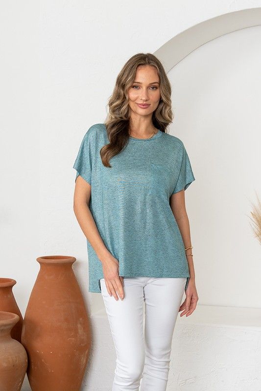 Relaxed Fit Shimmering Short Sleeve Top