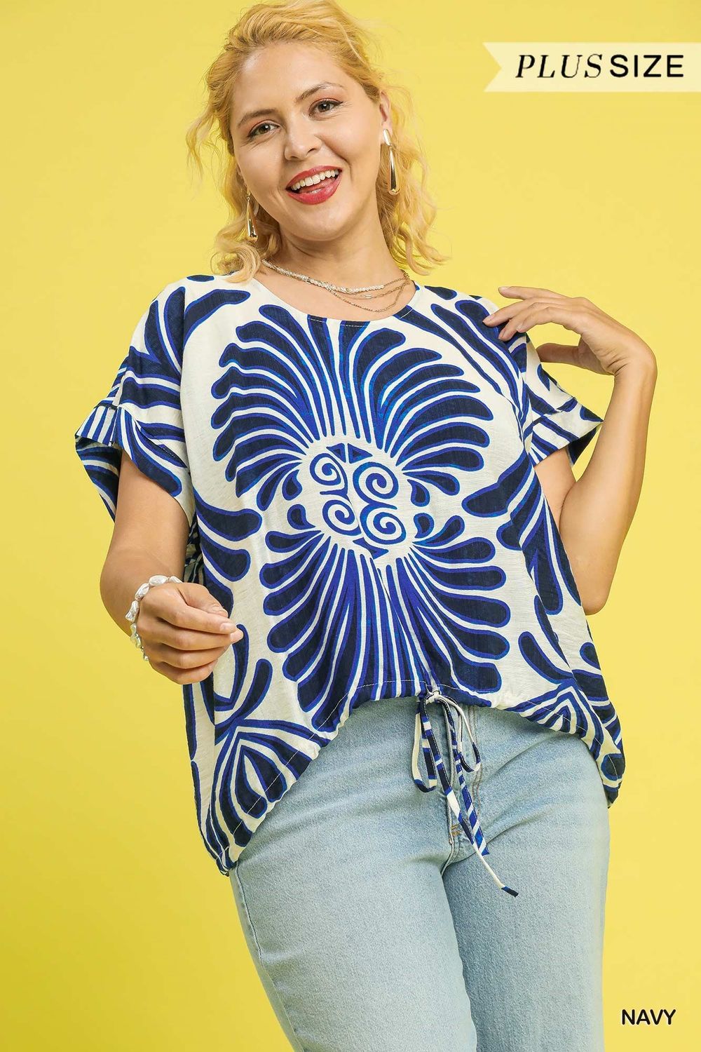 Boho Sunburst Print Tie Hem Top PLUS