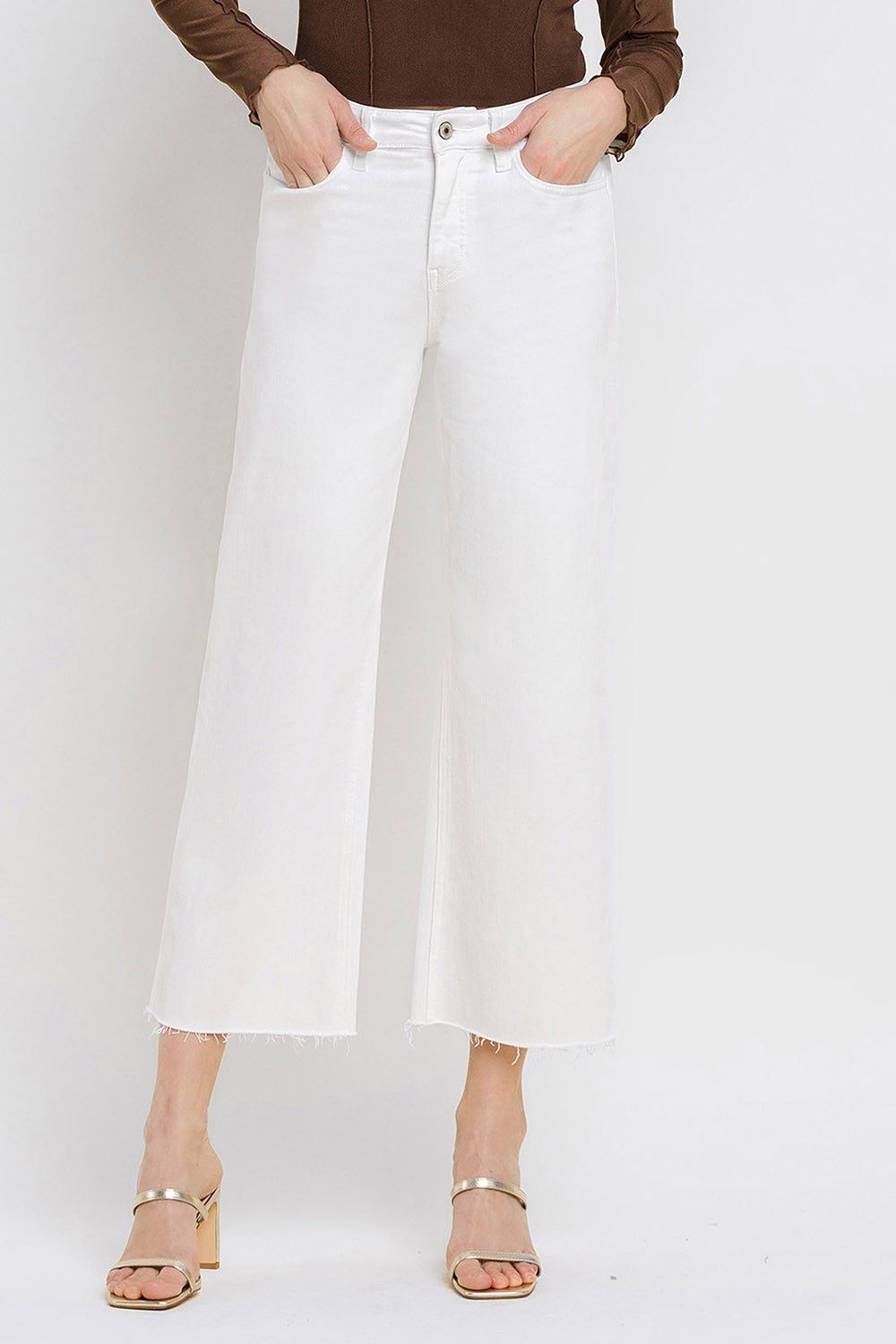 Vervet High Rise Crop White Wide Leg