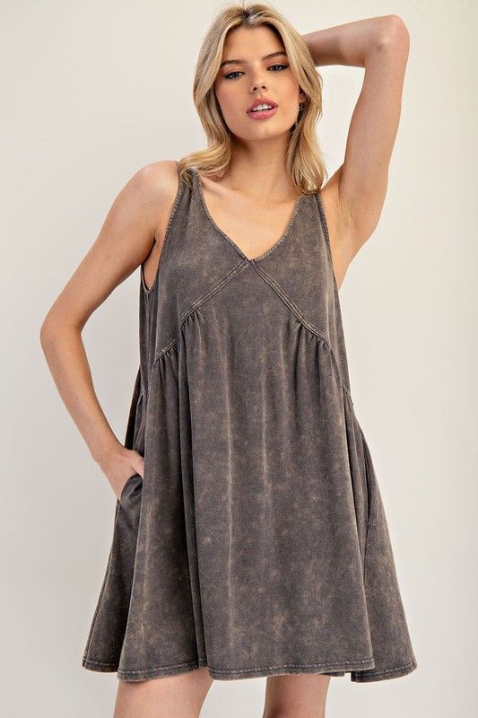 Washed Sleeveless Mini Dress