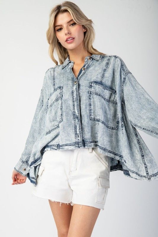 Snow Washed Button Down Jacket PLUS
