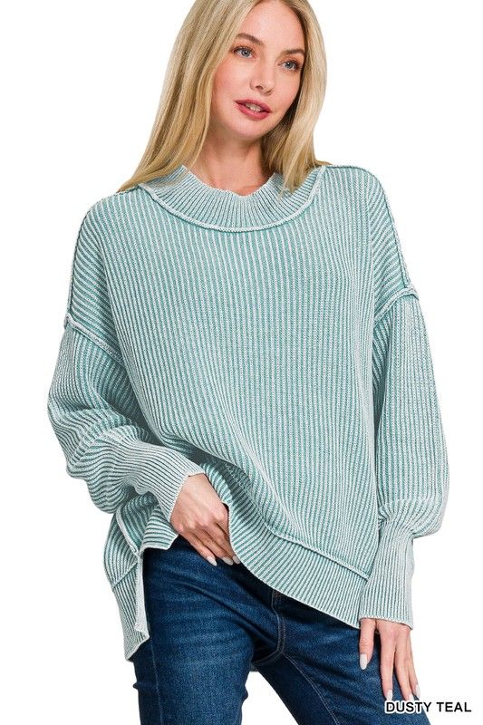 Washed Side Slit Oversized Sweater