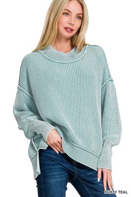 Washed Side Slit Oversized Sweater