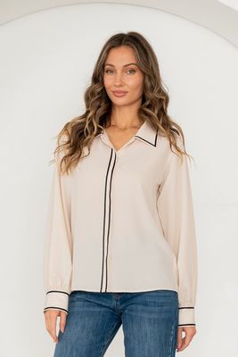 Oatmeal Blouse with Black Detail