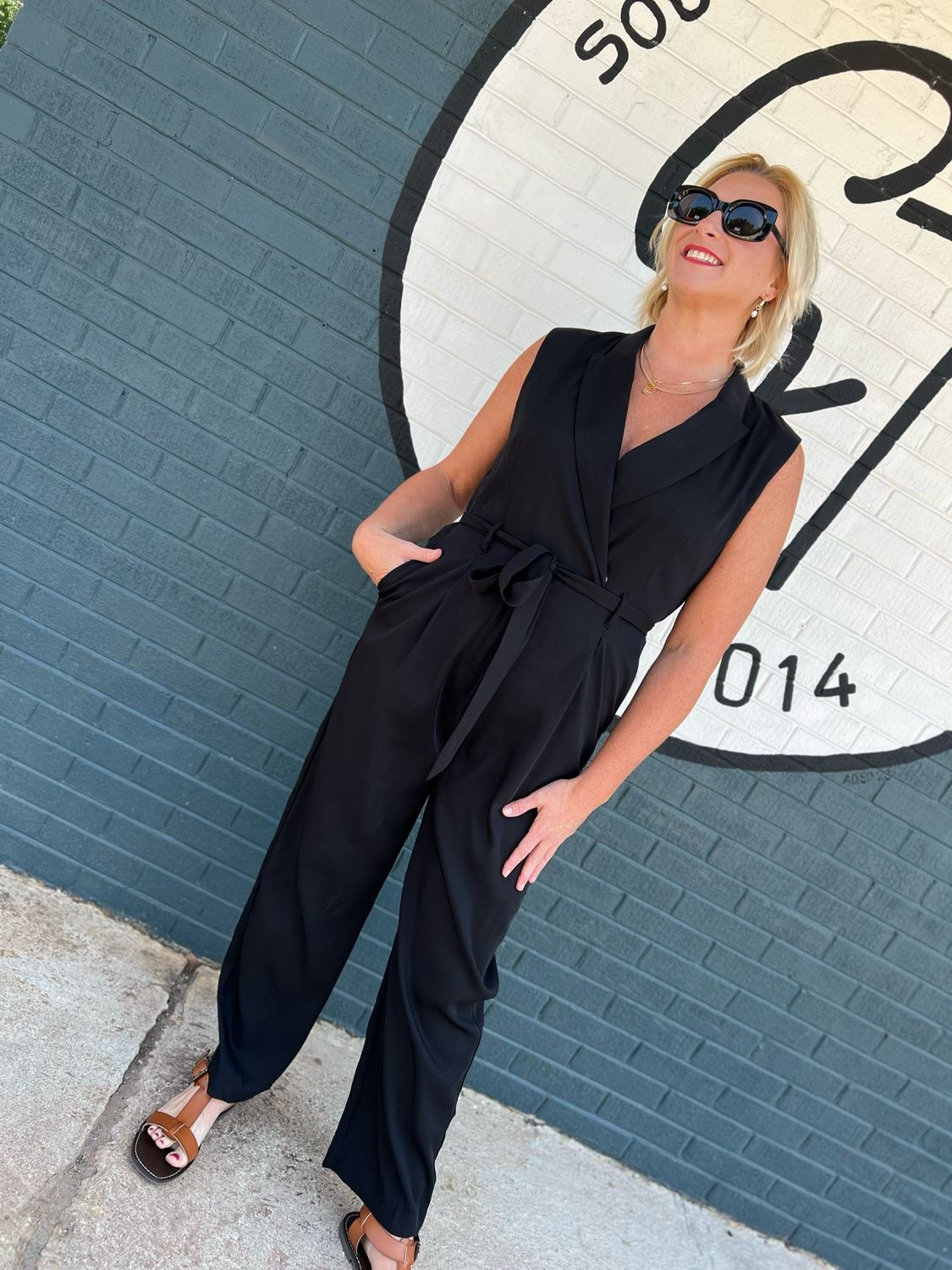Sleeveless Blazer Jumpsuit Model