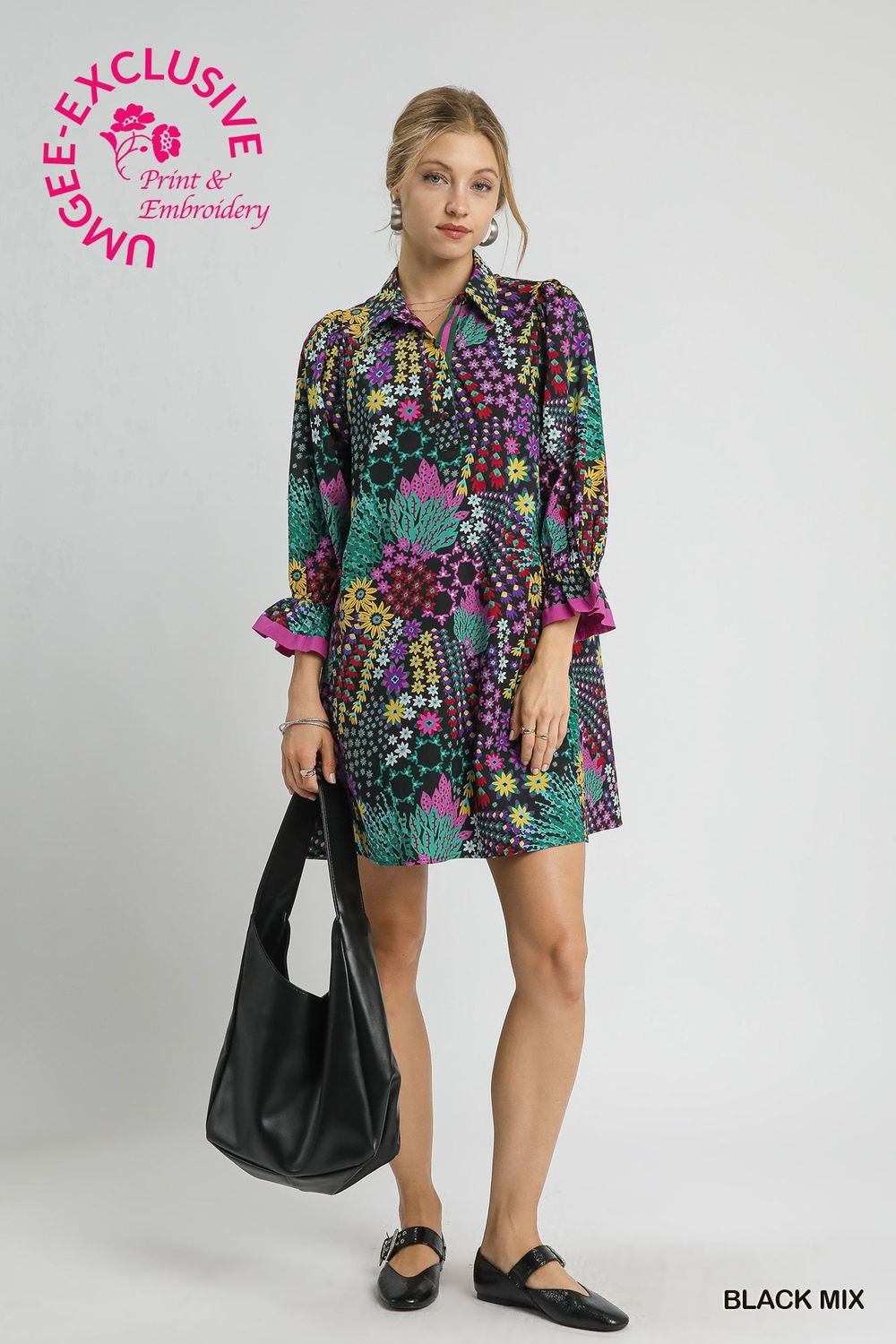 Mix Vibrant Floral Print Mini Dress