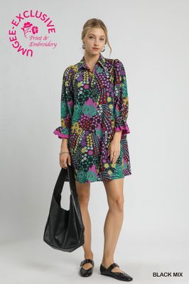 Mix Vibrant Floral Print Mini Dress
