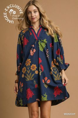 Floral Print V-Neck Shift Dress