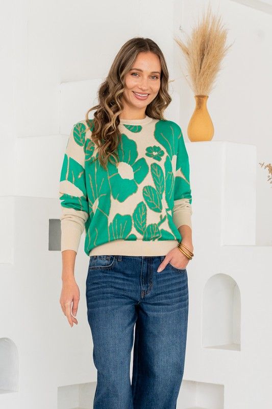 Relaxed Fit Crew Neck Floral Print Pullover