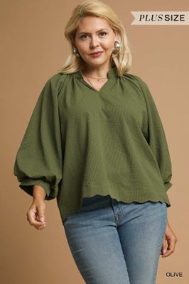 Textured Scallop Hem Blouse