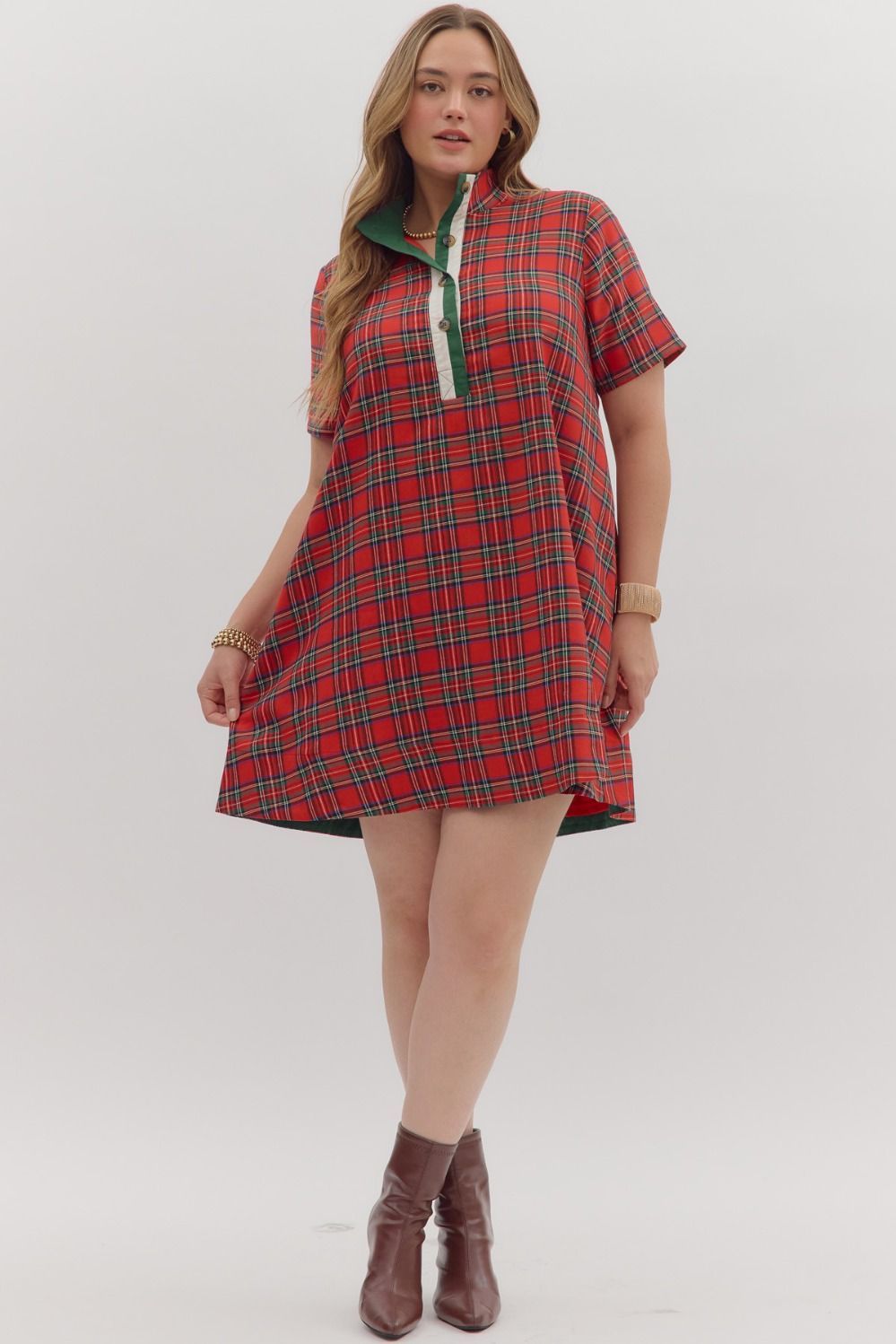 Plaid short sleeve mini dress PLUS