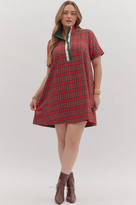 Plaid short sleeve mini dress PLUS