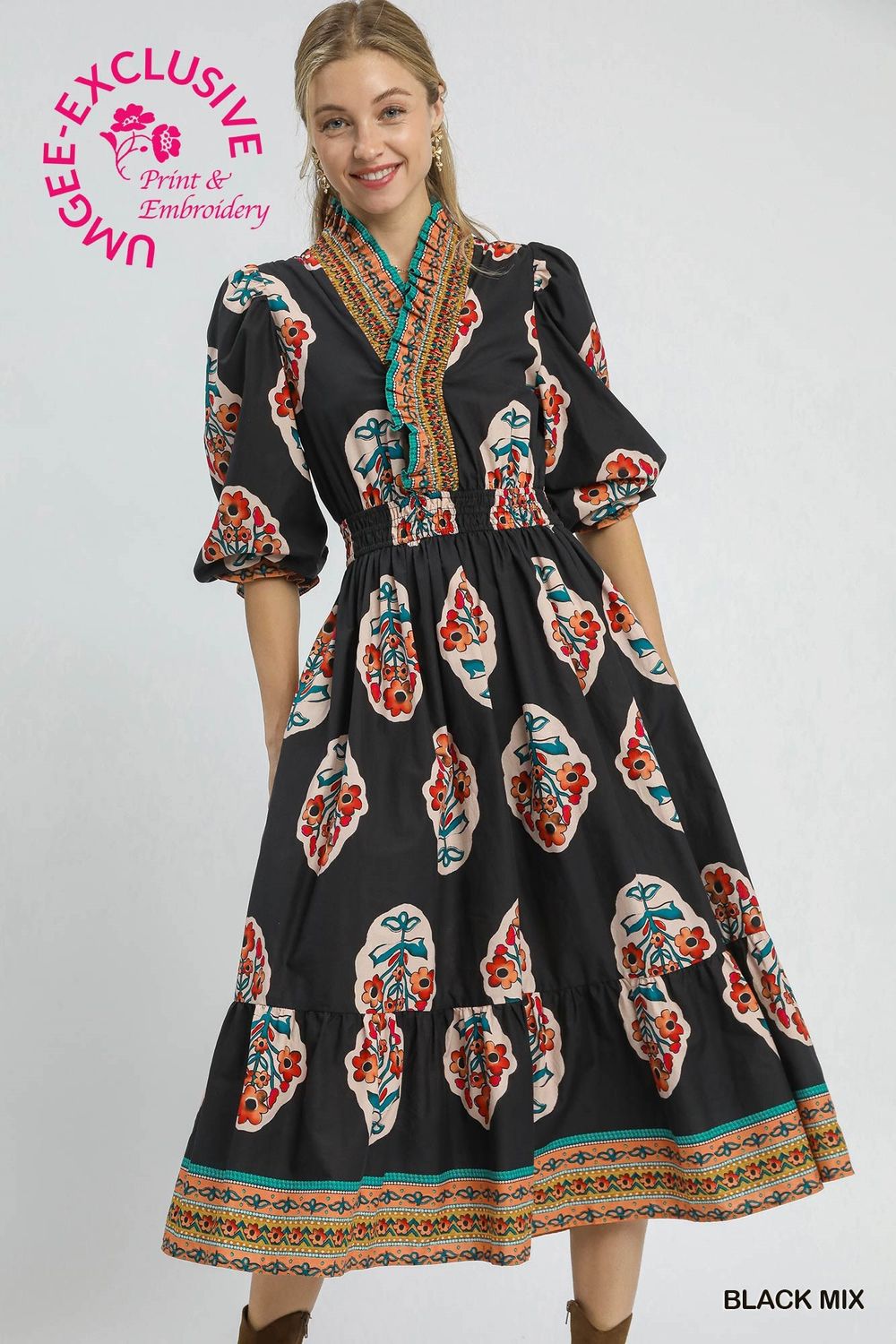 Boho Floral Maxi Dress with Smocked Waist