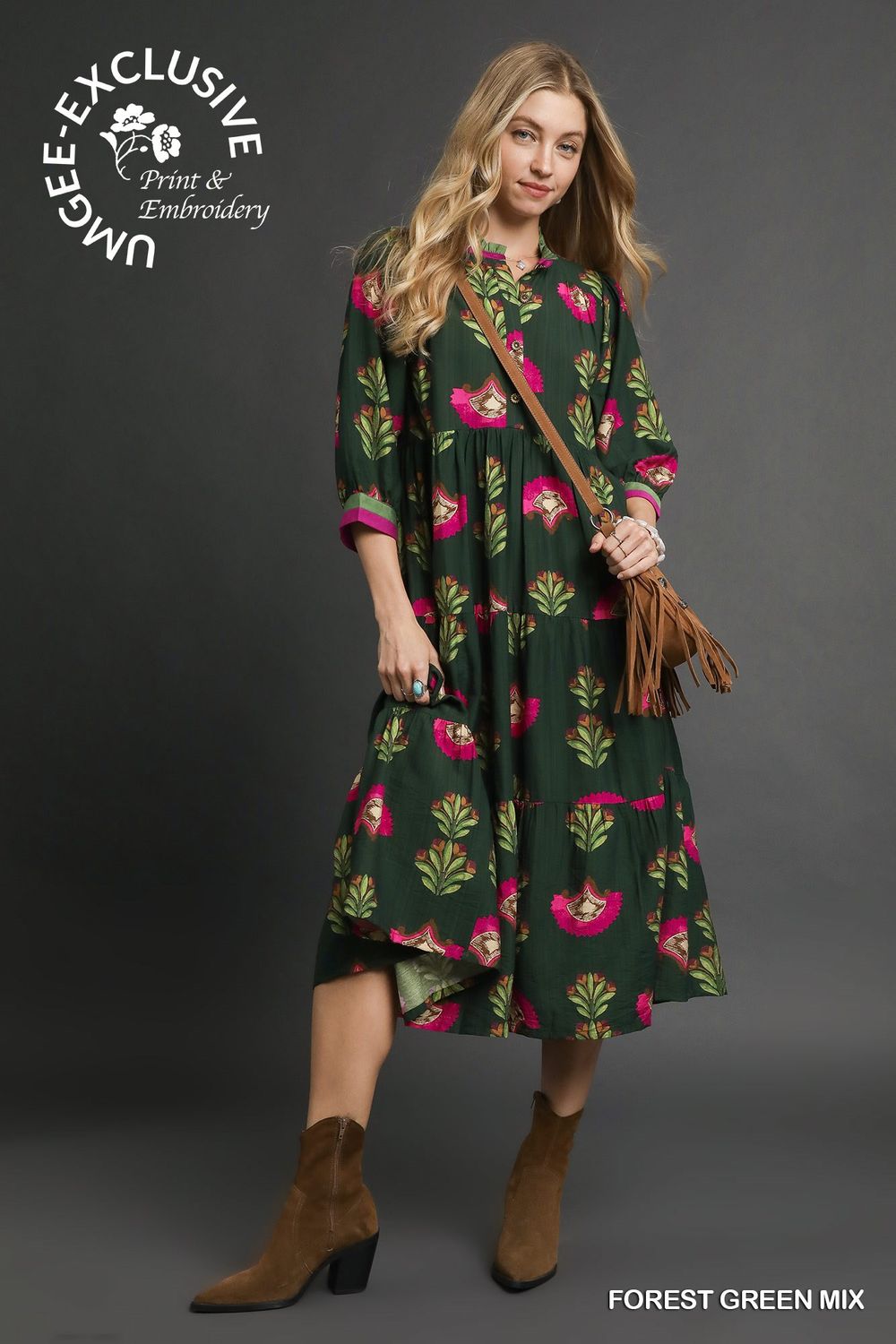 Floral Print Tiered Midi Dress