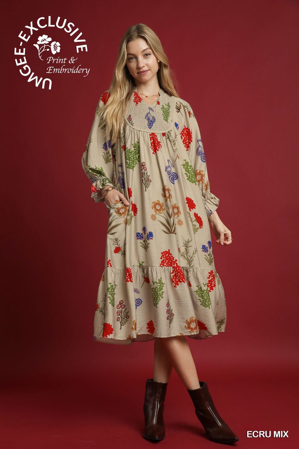 Floral Maxi Dress with Smocked Yoke