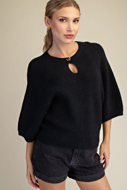Round Neck Cropped Sleeve Sweater