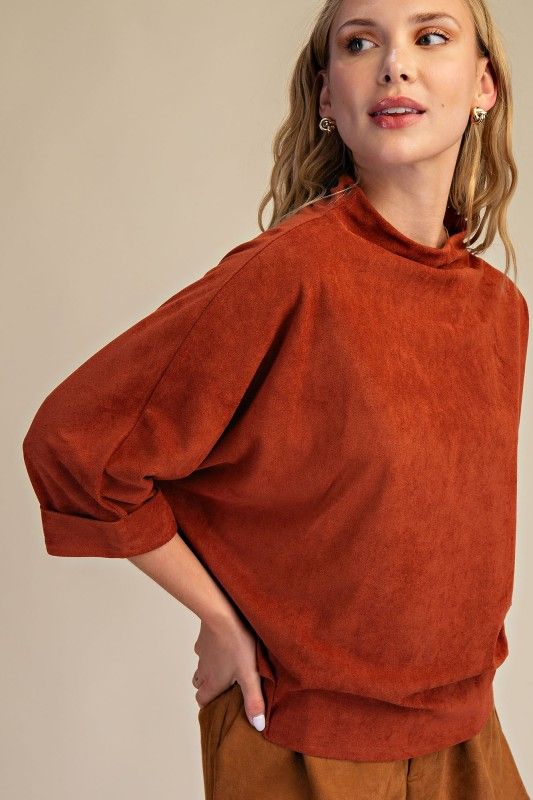 Mock-neck Three-quarter Top