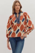 Geometric print long sleeve top