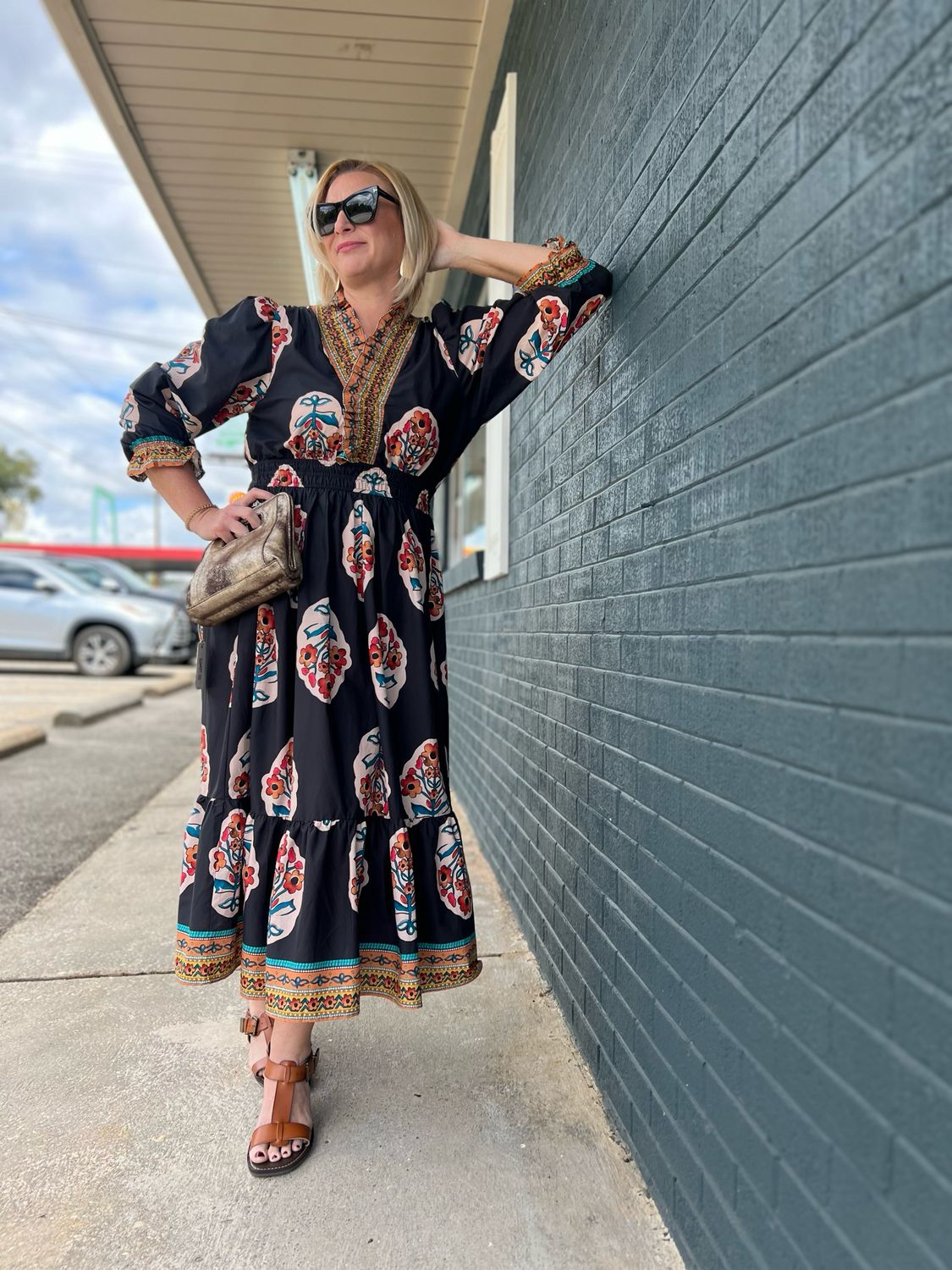 Boho Floral Maxi Dress with Smocked Waist