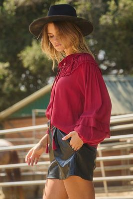 Textured Fabric Shirring Yoke Blouse