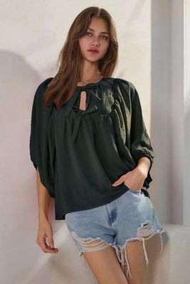 Plus Solid Airflow Batwing 3/4 Sleeve Top