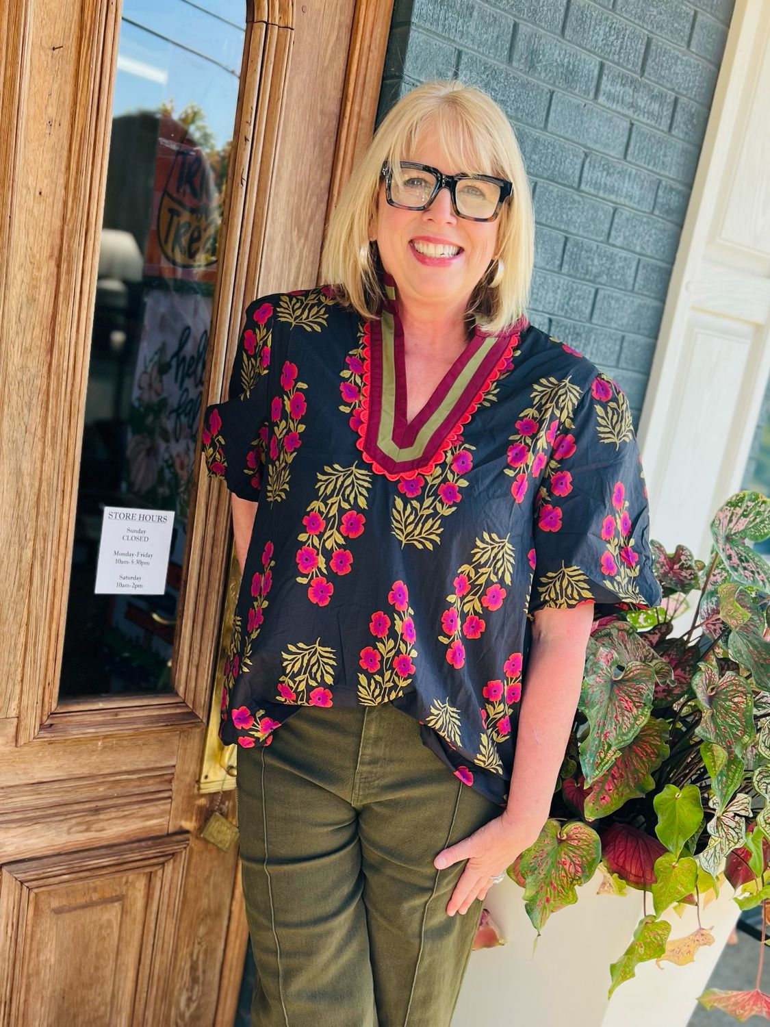 Floral print short bubble sleeve top PLUS