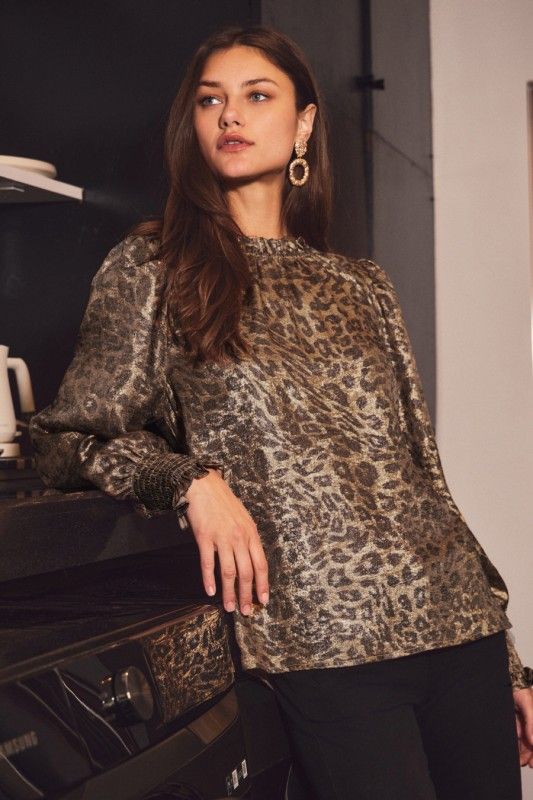 Metallic Leopard Printed Blouse PLUS
