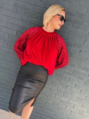 Velvet Sequin Sleeve Blouse PLUS