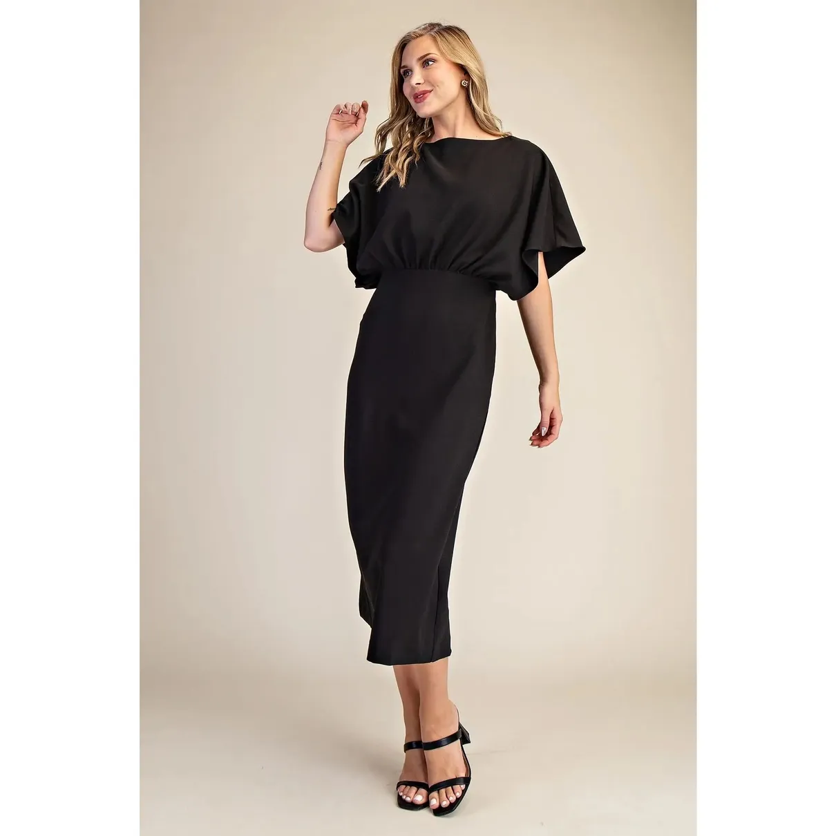 Boat neck cape midi dress