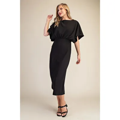 Boat neck cape midi dress