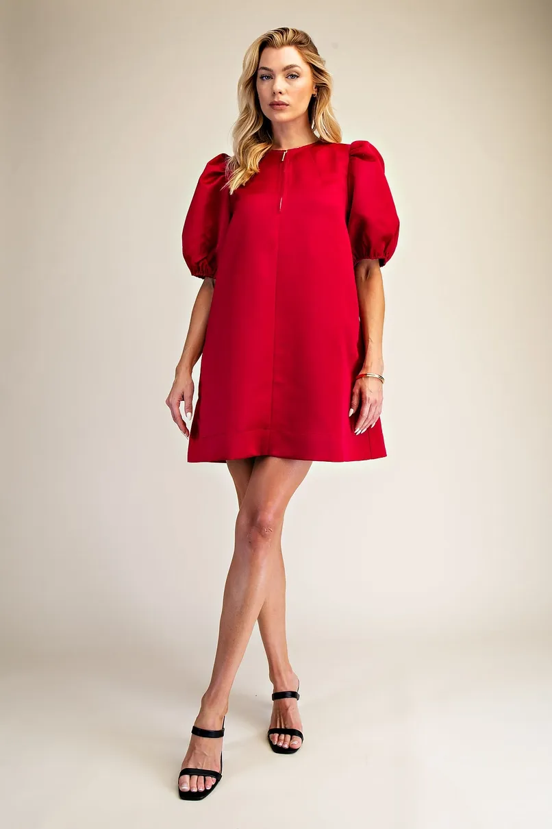 round neck puff sleeve mini dress