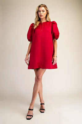 round neck puff sleeve mini dress