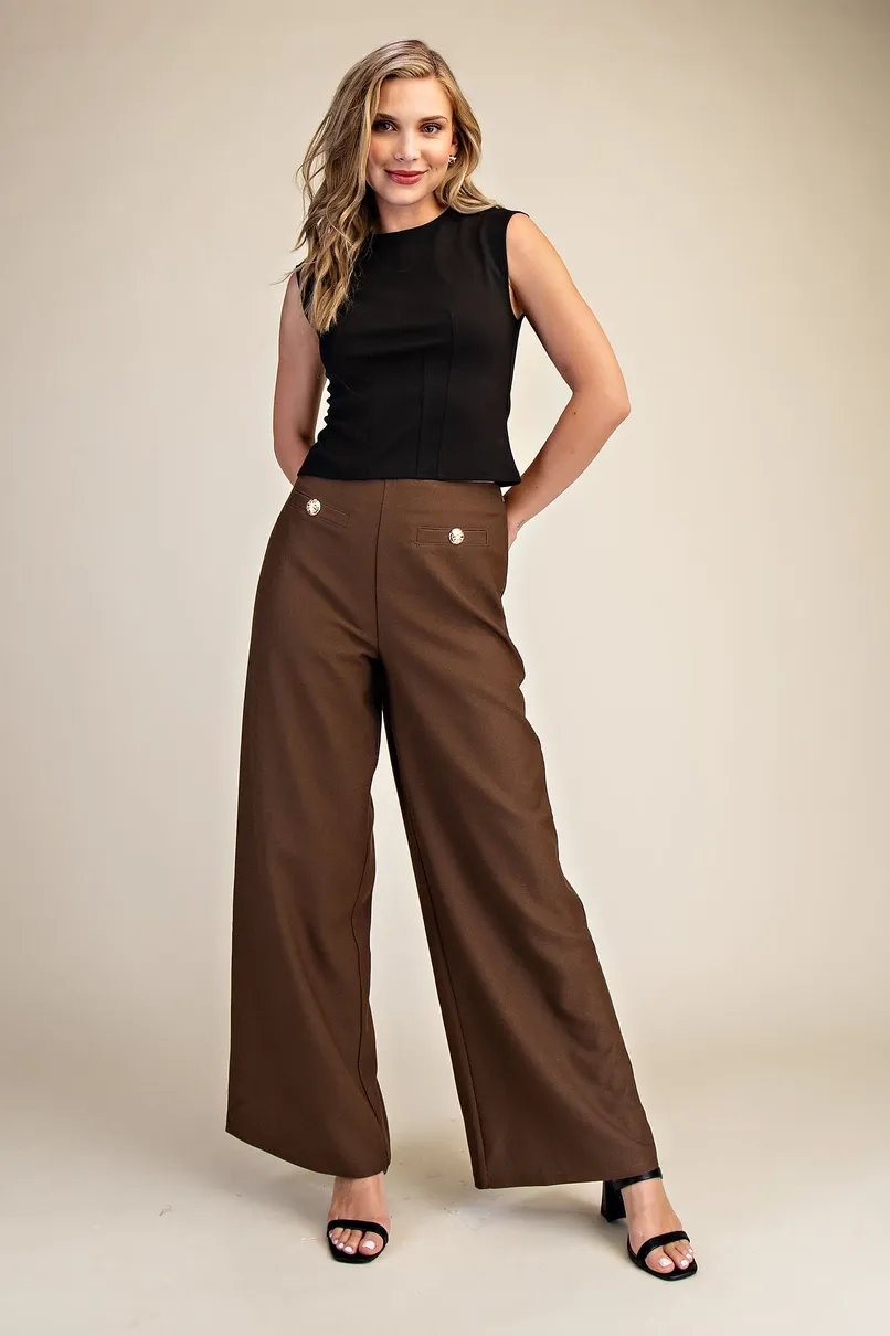 Brown straight leg pants glam