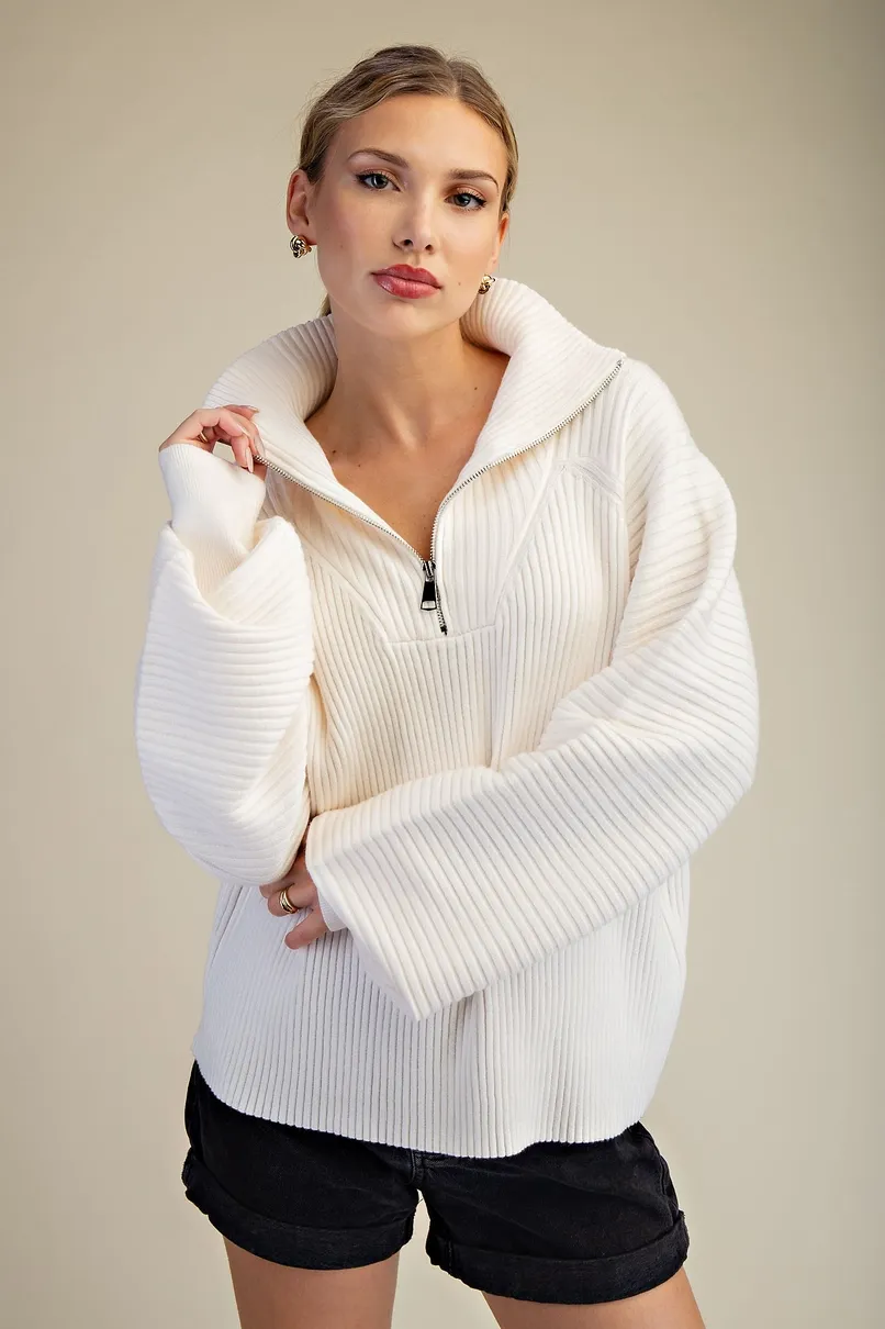 Front zip neck sweater