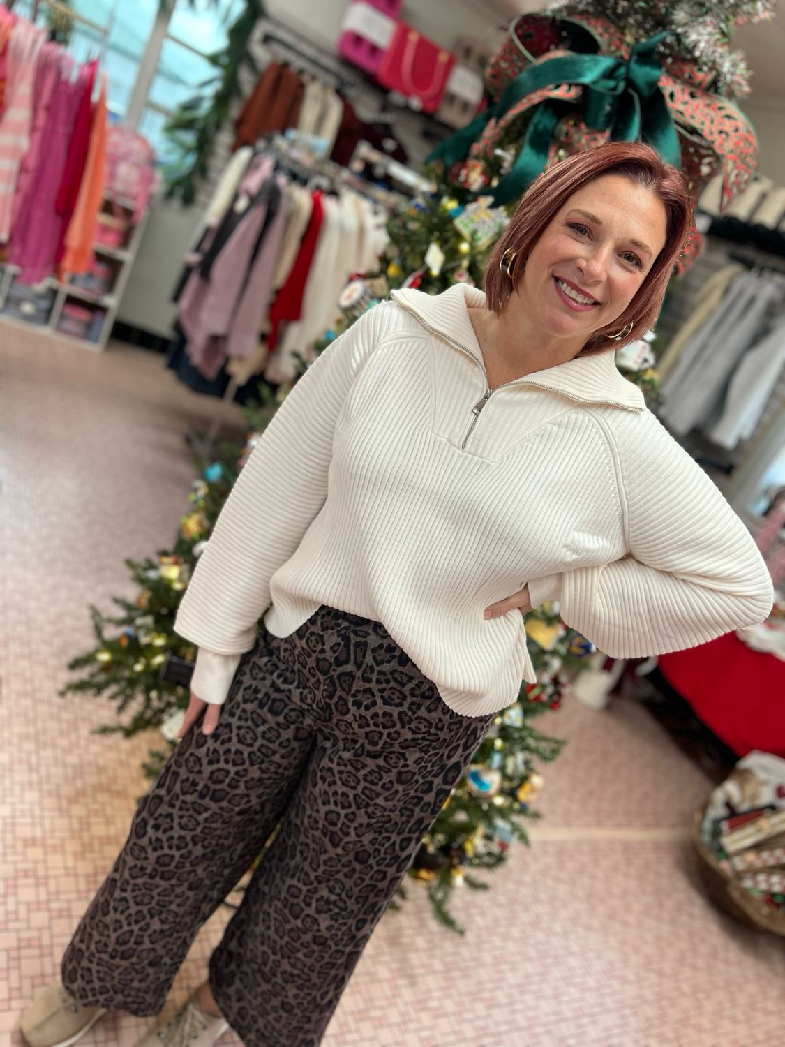 High waist wide leg pants Charcoal Leopard