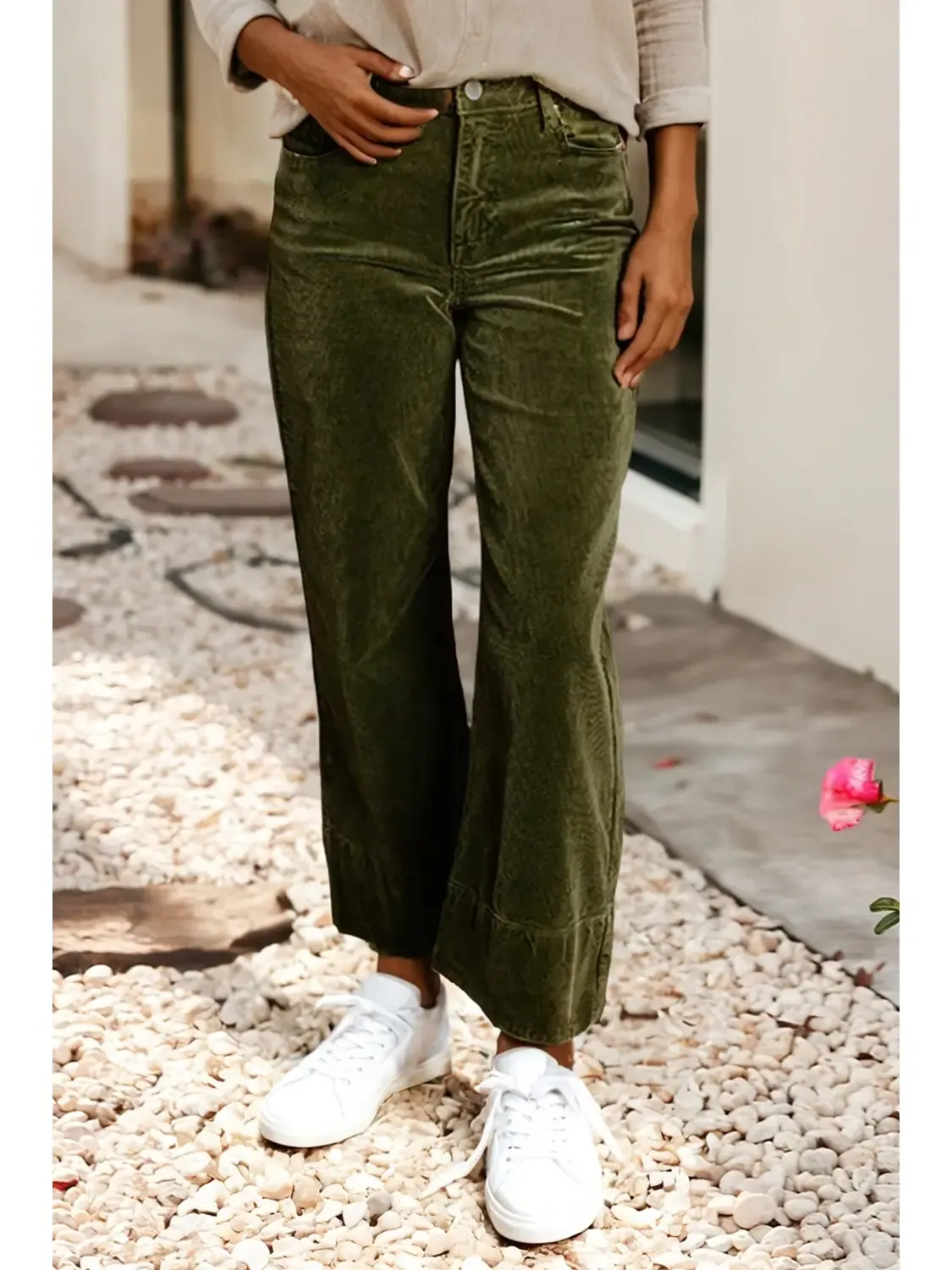 LDC Solid Color High Waist Corduroy Wide