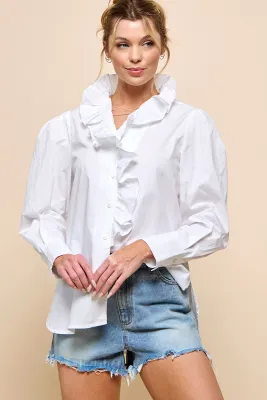 Ruffle Long sleeve white top