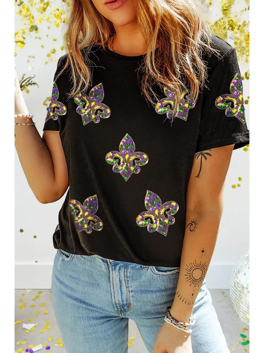 Mardi Gras sequin Fleur de Lis t shirt