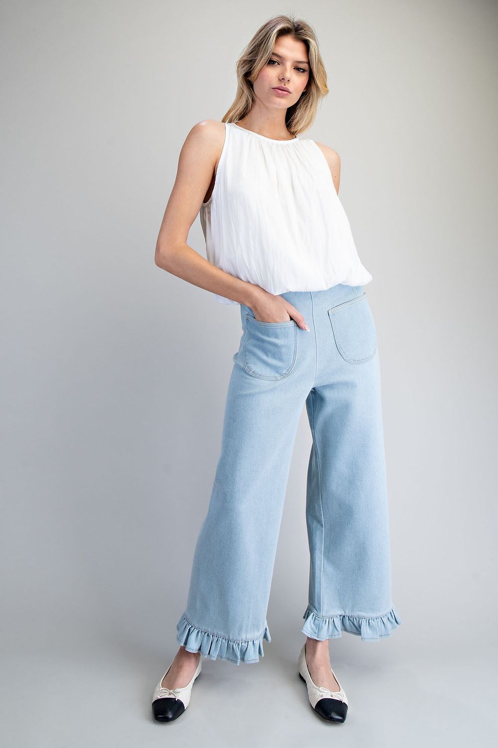 Mineral Washed Ruffled Hem Pants
