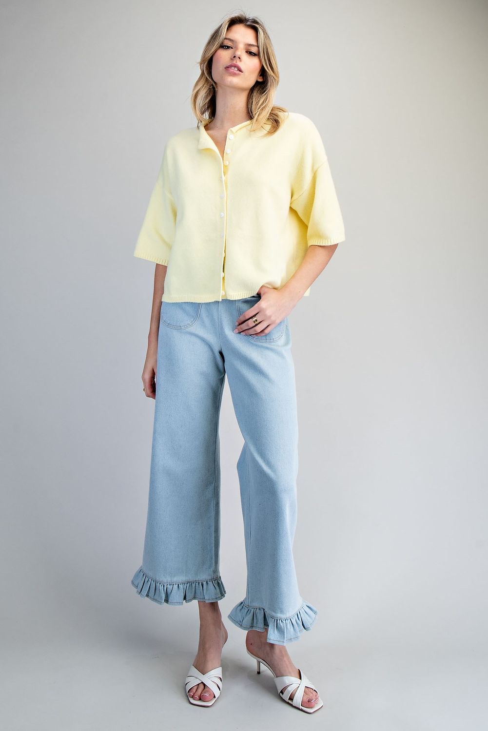 Solid Button Down Half Sleeve Cardigan