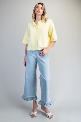 Solid Button Down Half Sleeve Cardigan