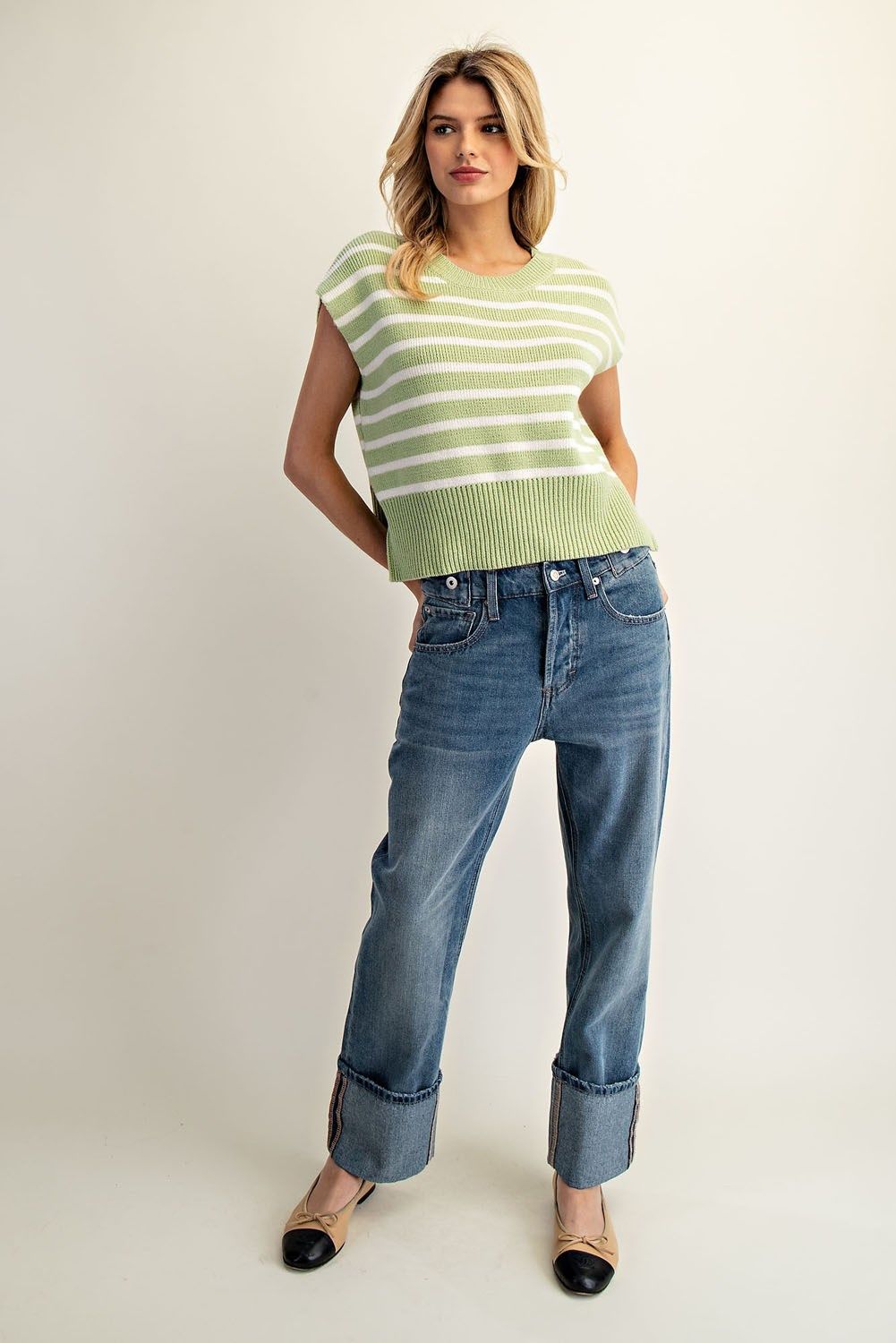 Striped Cap Sleeve Sweater Top