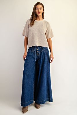 Waffle Knit Boxy Short Sleeve Sweater