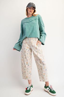 Flower Printed Washed Pants