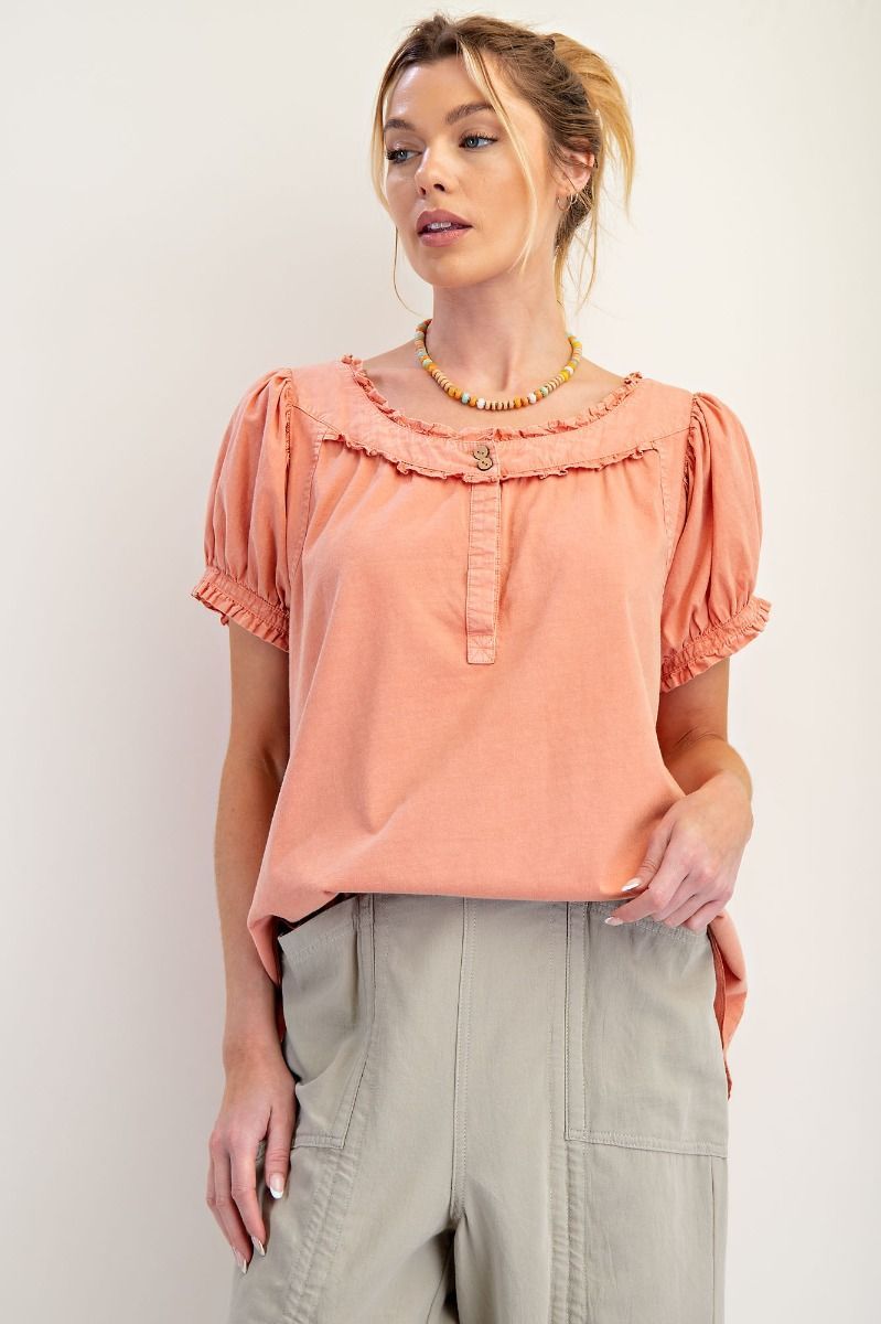 RUFFLED MINERAL WASHED TOP