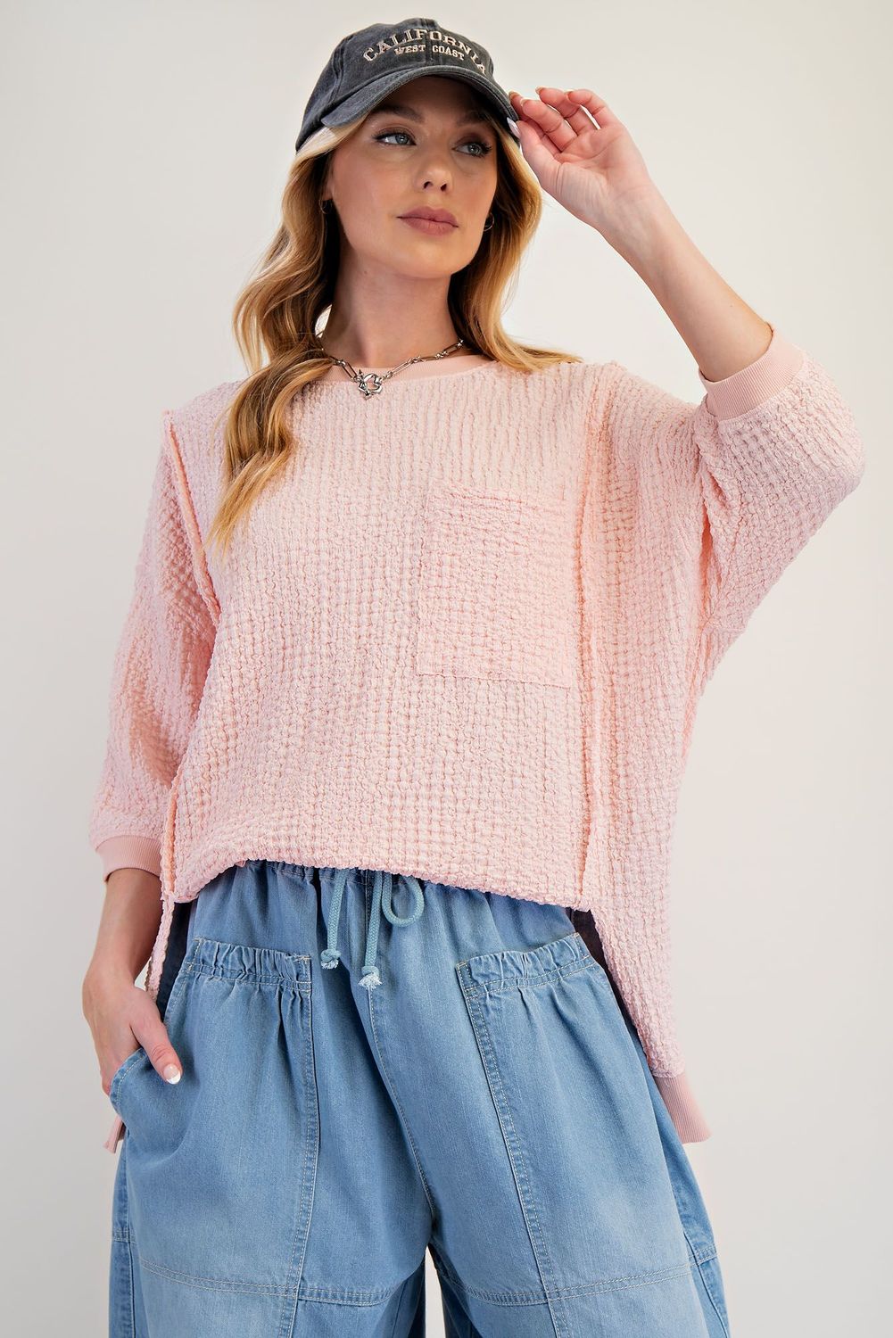 POPCORN KNIT OVERSIZED TOP