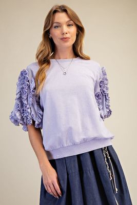 RUFFLED SLVS MINERAL WASHED TOP
